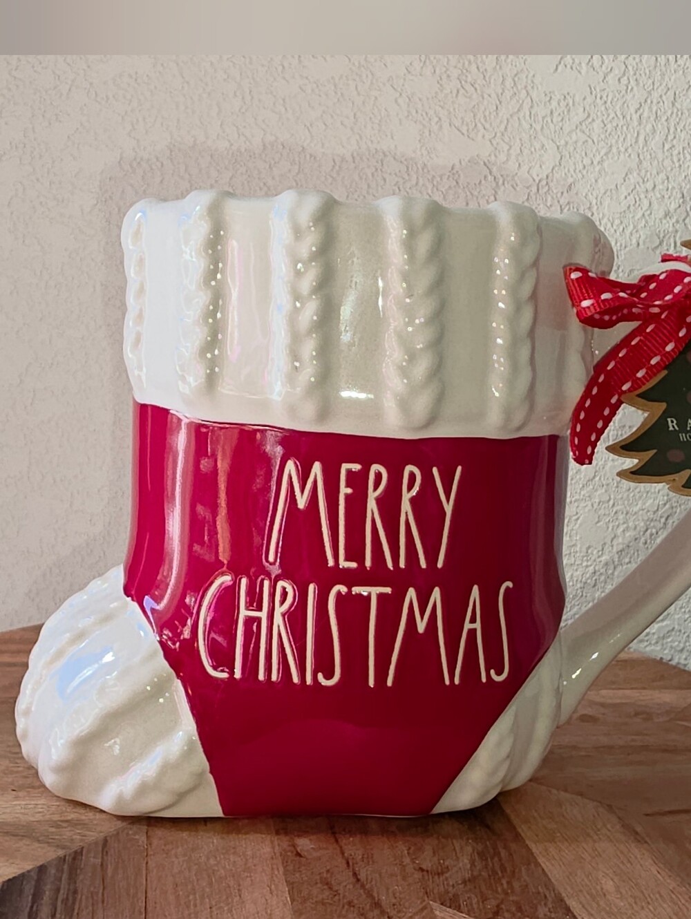 Rae Dunn red and white Merry Christmas Ceramic Stocking Mug